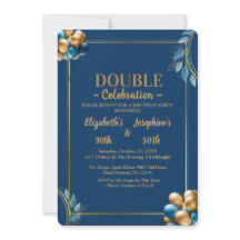 青と金ゴールドの風船のダブルジョイント誕生日