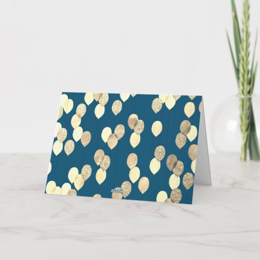 青と金ゴールドの風船50誕生日 カード (裏面)