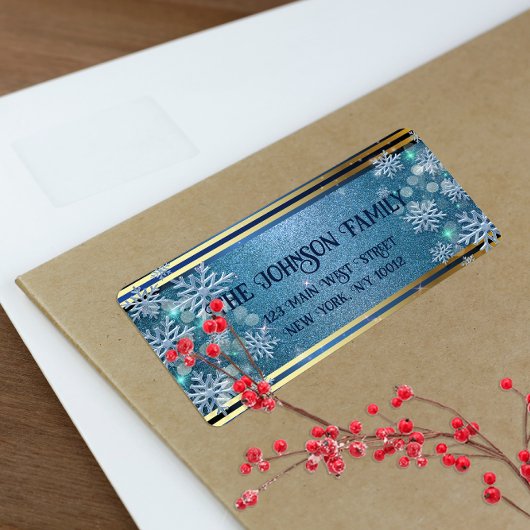 青と金ゴールドの魔法のクリスマスウィンターワンダーランド ラベル