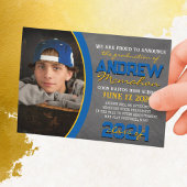 青と金ゴールドの黒板の卒業発表 招待状