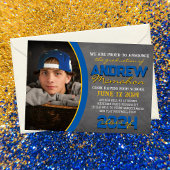 青と金ゴールドの黒板の卒業発表 招待状