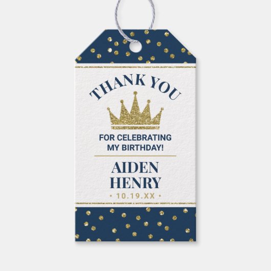 青と金ゴールドの100メッセージカード、王子 ギフトタグ (正面)