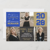 青と金ゴールドのChalkboard 3写真卒業 招待状 (正面)