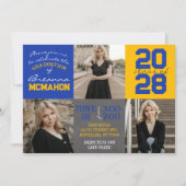 青と金ゴールドのChalkboard 3写真卒業 招待状 (正面)