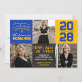 青と金ゴールドのChalkboard 3写真卒業 招待状 (正面)