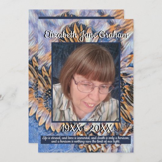 青と金ゴールドひまわりアート |写真 |葬儀 プログラム (正面/裏面)