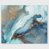 青と金ゴールドを重ねた大理石包み紙 ラッピングペーパー (フラット)