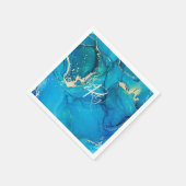青と金ゴールドアガテマーブル抽象芸術名モノグラム スタンダードカクテルナプキン (角)