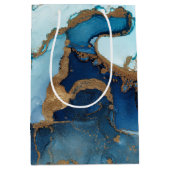 青と金ゴールドアゲイト大理石ヘードギフトラップ ミディアムペーパーバッグ (正面)