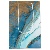 青と金ゴールドアゲイト大理石ヘードギフトラップ ミディアムペーパーバッグ (裏面)