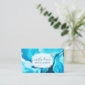 青と金ゴールドアゲエデ大理石モダン石 名刺 (スタンド正面)