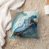 青と金ゴールドアゲテマーブルゲードキンツギモノグラム クッション (ブランケット)