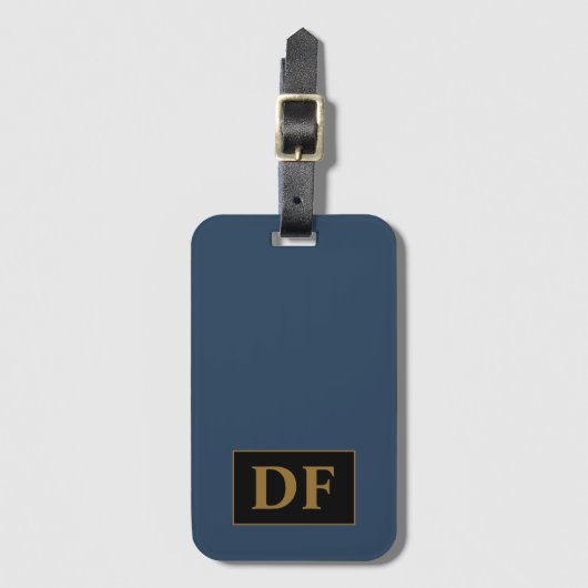 青と金ゴールドイニシャルラゲッジタグ ラゲッジタグ (正面縦)