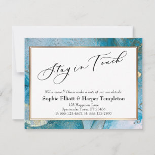 青と金ゴールドインクエレガントの新しいアドレスの発表 ノートカード
