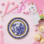 青と金ゴールドウィローパターン紙プレート ペーパープレート (パーティー)