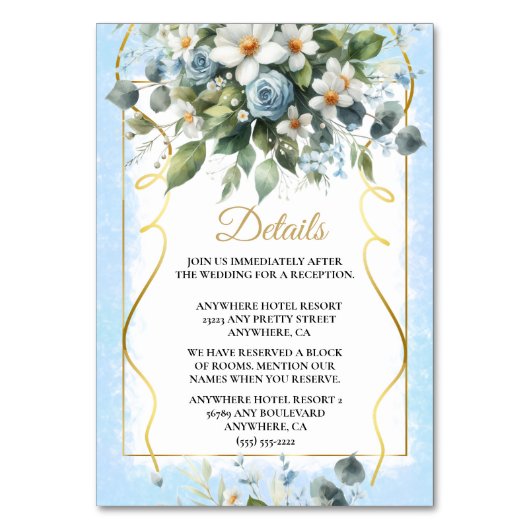 青と金ゴールドエレガントの素朴フローラ色Inv テーブルナンバー (正面)