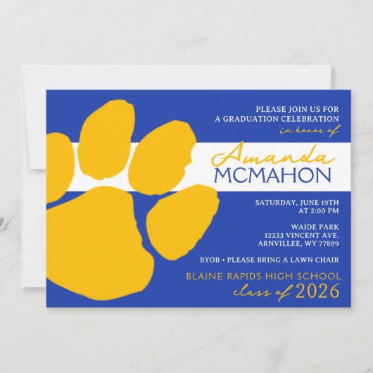 青と金ゴールドエレガントのPawprint (写真バック) 招待状 (正面)