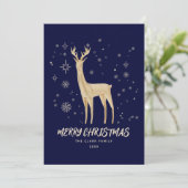 青と金ゴールドエレガントトナカイのメリークリスマス シーズンカード (スタンド正面)