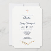 青と金ゴールドエレガントバプテスマ宗教イベント 招待状 (正面)