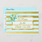 青と金ゴールドエレガントフローラ結婚のレシピカード ポストカード (正面/裏面)