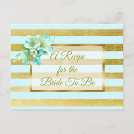 青と金ゴールドエレガントフローラ結婚のレシピカード ポストカード