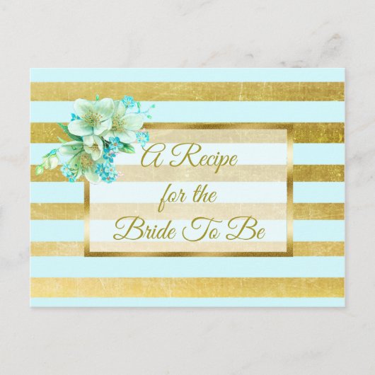 青と金ゴールドエレガントフローラ結婚のレシピカード ポストカード (正面)