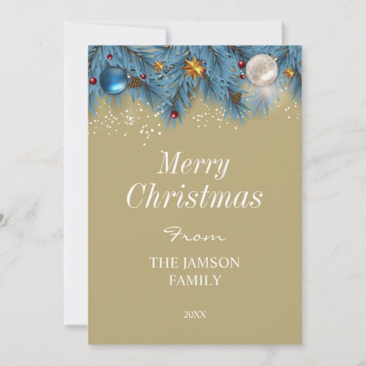 青と金ゴールドエレガントメリークリスマスカード シーズンカード (正面)