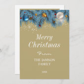 青と金ゴールドエレガントメリークリスマスカード シーズンカード (正面/裏面)
