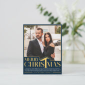 青と金ゴールドエレガントメリークリスマス家族の写真 シーズンカード (スタンド正面)