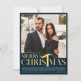 青と金ゴールドエレガントメリークリスマス家族の写真 シーズンカード