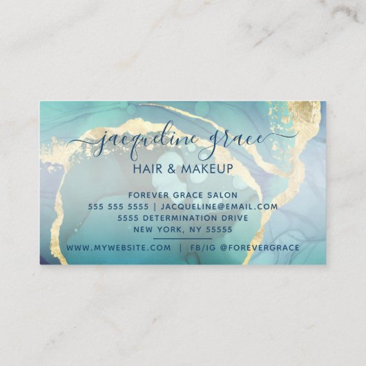 青と金ゴールドエレガント大理石アゲートシモダンック 名刺 (裏面)