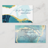 青と金ゴールドエレガント大理石アゲートシモダンック 名刺 (正面/裏面)