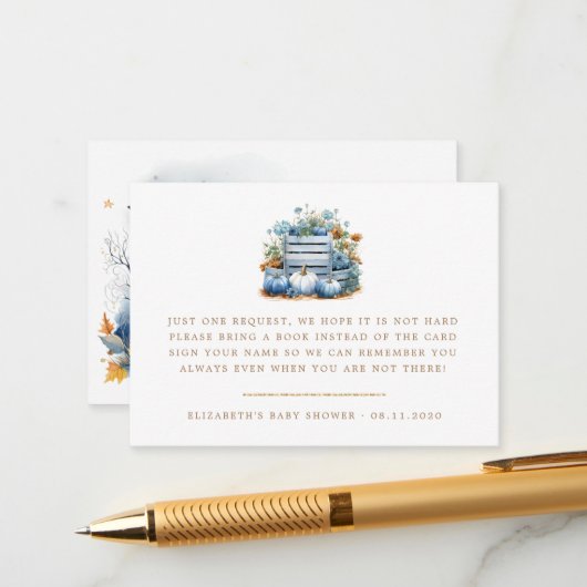 青と金ゴールドカボチャ秋の赤ちゃんシャワー エンクロージャーカード (正面/裏面インサイチュ)