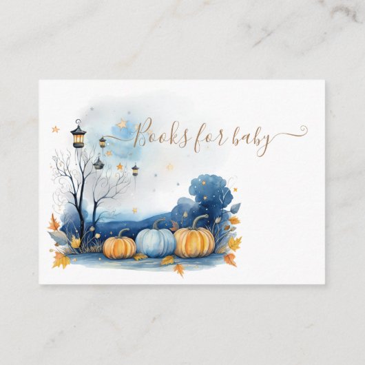 青と金ゴールドカボチャ秋の赤ちゃんシャワー エンクロージャーカード (裏面)