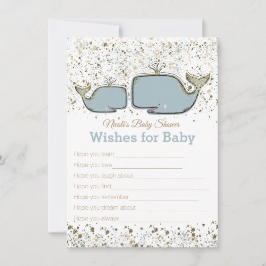 青と金ゴールドクジラが赤ちゃんのシャワーゲームを希望 招待状 (正面)