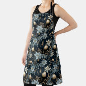 青と金ゴールドクリスマスオーナメントポインセティアス エプロン (インサイチュ)