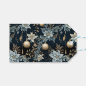青と金ゴールドクリスマスオーナメントポインセティアス ギフトタグ (正面(横))