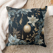 青と金ゴールドクリスマスオーナメントポインセティアス クッション (ブランケット)