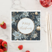 青と金ゴールドクリスマスオーナメントポインセティアス スタンダードランチョンナプキン (インサイチュ)