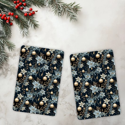 青と金ゴールドクリスマスオーナメントポインセティアス トランプ