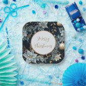 青と金ゴールドクリスマスオーナメントポインセティアス ペーパープレート (パーティー)