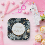 青と金ゴールドクリスマスオーナメントポインセティアス ペーパープレート (パーティー)