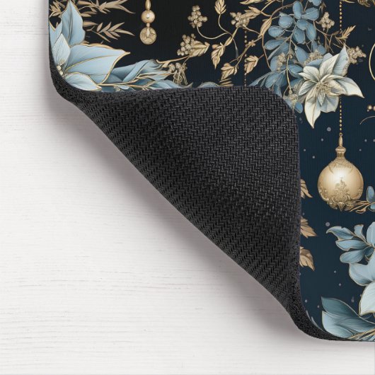 青と金ゴールドクリスマスオーナメントポインセティアス マウスパッド (コーナー)