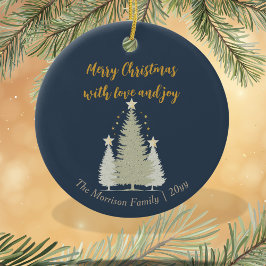 青と金ゴールドクリスマスツリーと星 セラミックオーナメント