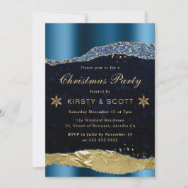 青と金ゴールドグラムティアーズクリスマスパーティー 招待状