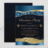 青と金ゴールドグラムティアーズクリスマスパーティー 招待状 (正面/裏面)