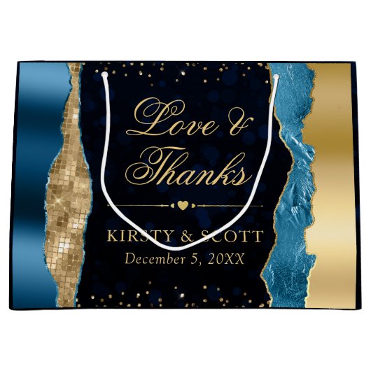 青と金ゴールドグラムティアーズ結婚《写真》ぼけ味 ラージペーパーバッグ (正面)