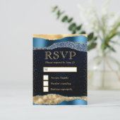 青と金ゴールドグラムティアーズ結婚《写真》ぼけ味 出欠カード (スタンド正面)