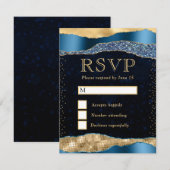 青と金ゴールドグラムティアーズ結婚《写真》ぼけ味 出欠カード (正面/裏面)