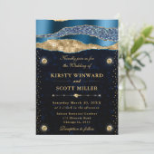 青と金ゴールドグラムティアーズ結婚《写真》ぼけ味 招待状 (スタンド正面)